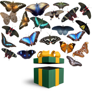Подарочная коробка Бабочки/Сердца 7,5х7,5х5,5см 1шт. (6шт. в уп) цвета и рисунки в ассортименте